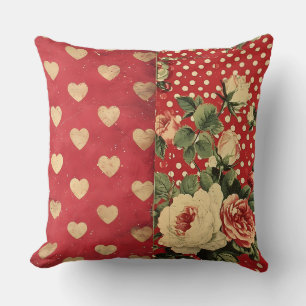 Red Vintage Shabby Chic Throw Pillow