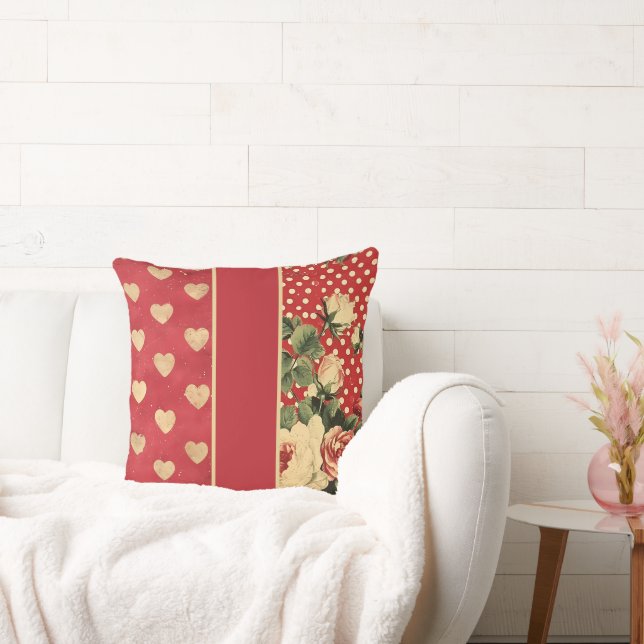 Red Vintage Shabby Chic  Throw Pillow (Couch)