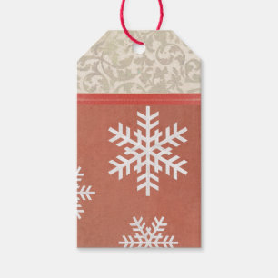 Red Vintage Snowflake Merry Christmas Holiday Gift Tags