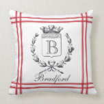 Red Vintage Style French Personalized Monogram Throw Pillow