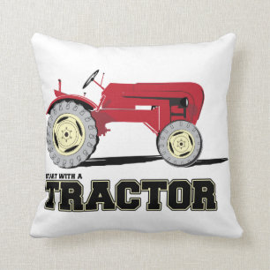 Red Vintage tractor Throw Pillow
