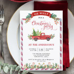 Red Vintage Truck and Greenery Christmas Party Invitation<br><div class="desc">Delight friends and family with this beautiful Christmas party invitation with exquisite hand painted watercolor vintage red truck with Christmas trees, ribbon with greenery and holly on the top, festive greenery border with holiday cookies and treats on the bottom, and beautiful phrase "Christmas Party" in red hand written calligraphy, all...</div>