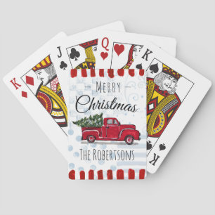 Red Vintage Truck Christmas Tree Custom Playing Cards