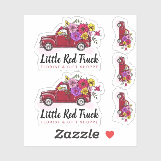 Red Vintage Truck & Flowers Country Floral Logo (Sheet)