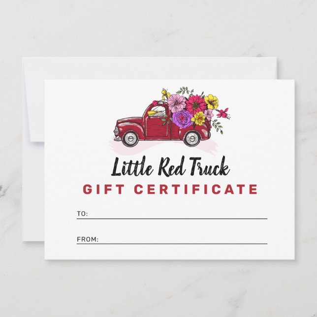 Red Vintage Truck & Flowers Gift Certificate Card (Front)