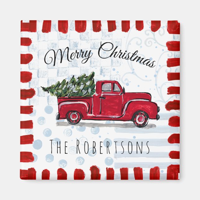 Red Vintage Truck Personalized  Magnet (Front)
