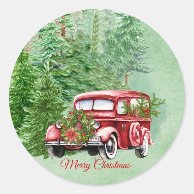 Red Vintage Truck Sticker (Front)
