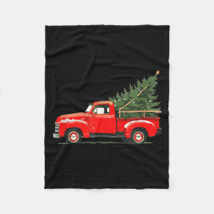 Red Vintage Truck With Tree Retro Christmas Style  Fleece Blanket