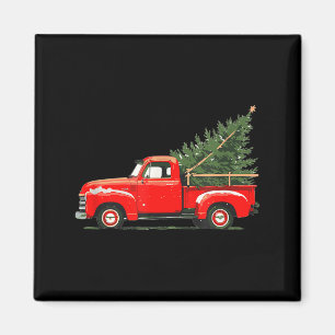 Red Vintage Truck With Tree Retro Christmas Style  Magnet