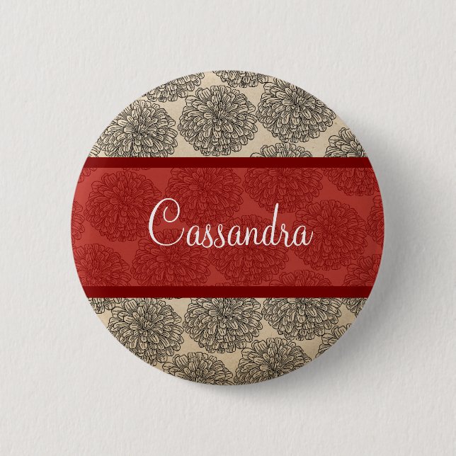 Red Vintage Zinnia Button (Front)