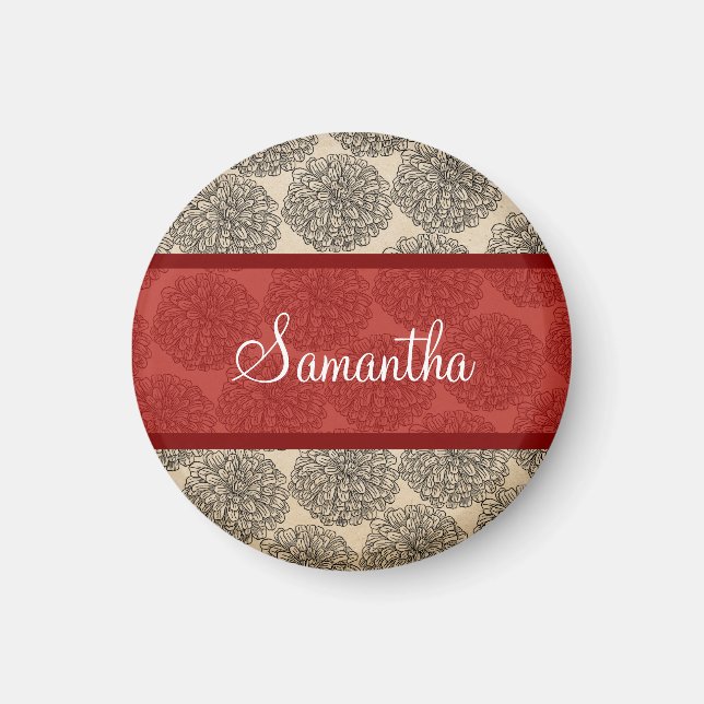 Red Vintage Zinnia Magnet (Front)