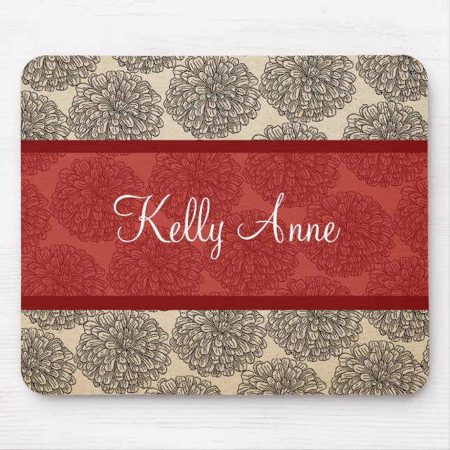 Red Vintage Zinnia Mousepad (Front)