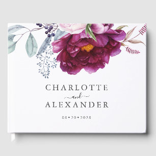 Red Violet Floral Botanical Wedding Guest Book