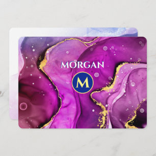 Red-Violet & Gold Liquid Ink, Monogram & Name Card