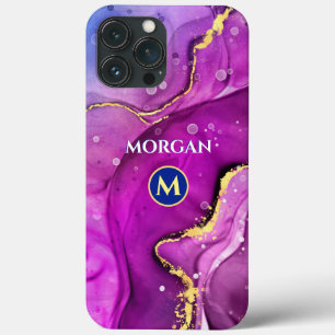 Red-Violet & Gold Liquid Ink, Monogram & Name iPhone 13 Pro Max Case