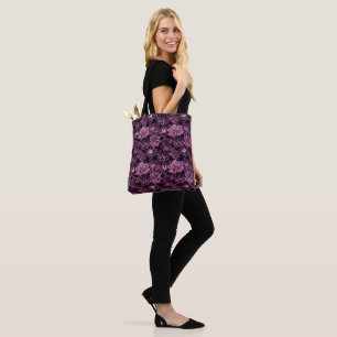 Red-violet lotus patterned tote bag