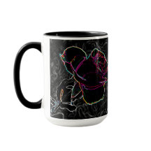 Red & Violet Neon Roses Hidden Owl on Black 