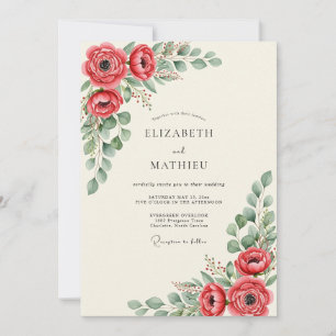 Red Vivid Botanical Wedding Invitation