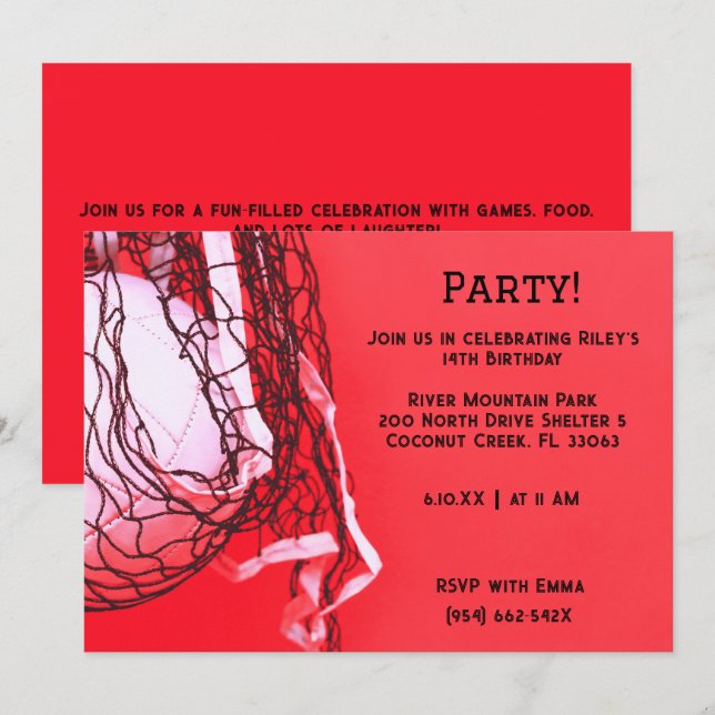 Red Volleyball Birthday  Invitation (Front/Back)