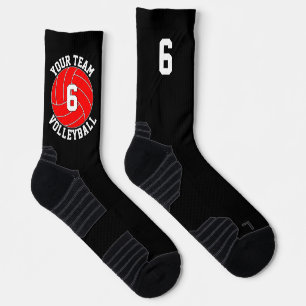 Red Volleyball Custom Team Name & Player Number Socks