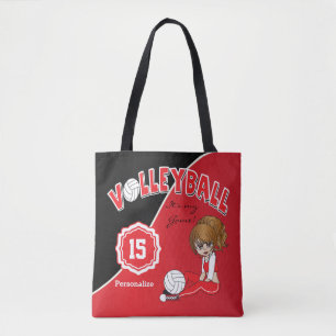 Red Volleyball Diva Girl Tote Bag