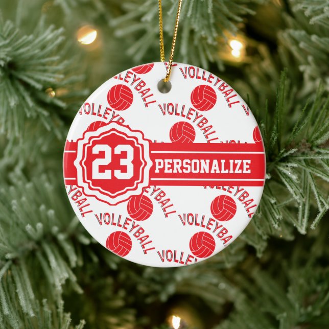 Red Volleyball | DIY Name and Number Ceramic Ornament (Tree)
