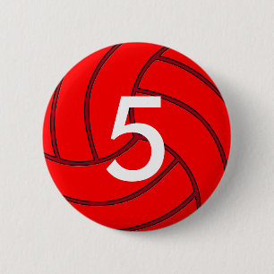 Red Volleyball Jersey Number Round Button
