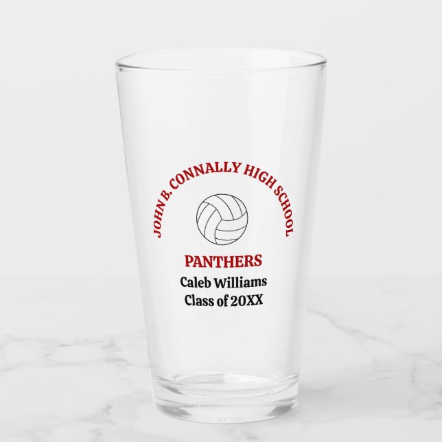 Red Volleyball Player Personalized Team Glass (Front)