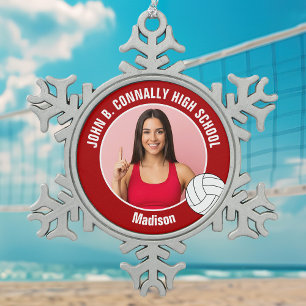 Red Volleyball Player Photo High School Snowflake Pewter Christmas Ornament