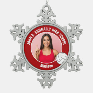 Red Volleyball Player Photo High School Snowflake Pewter Christmas Ornament