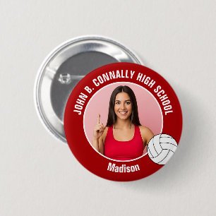 Red Volleyball Player Photo High School Spirit 2 Inch Round Button