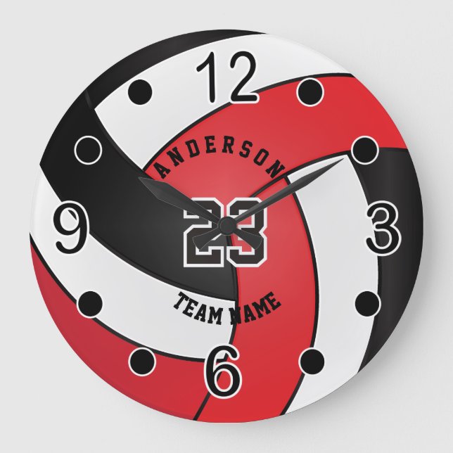 Red Volleyball Style with DIY Text Large Clock (Front)