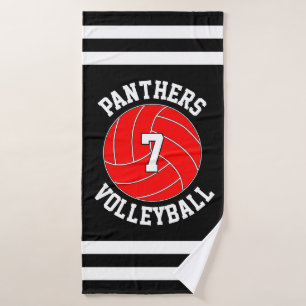 Red Volleyball Team Name and Player Number Custom Bath Towel