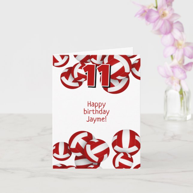 red volleyballs kids sports happy birthday card (Orchid)