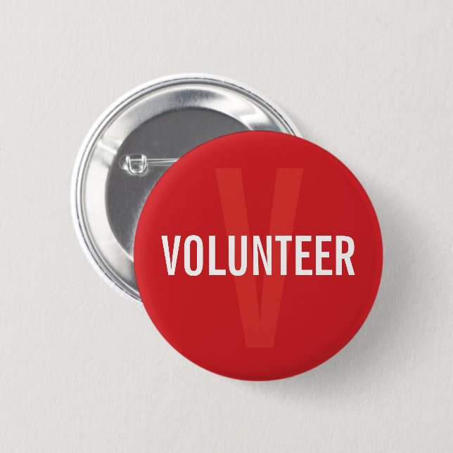 Red Volunteer Badge 2 Inch Round Button (Front & Back)
