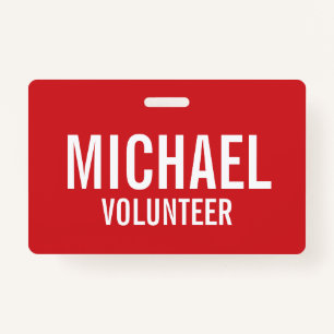 Red Volunteer Badge with Custom Name