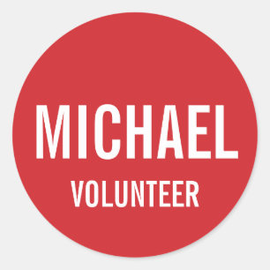 Red Volunteer Badge with Custom Name Classic Round Sticker