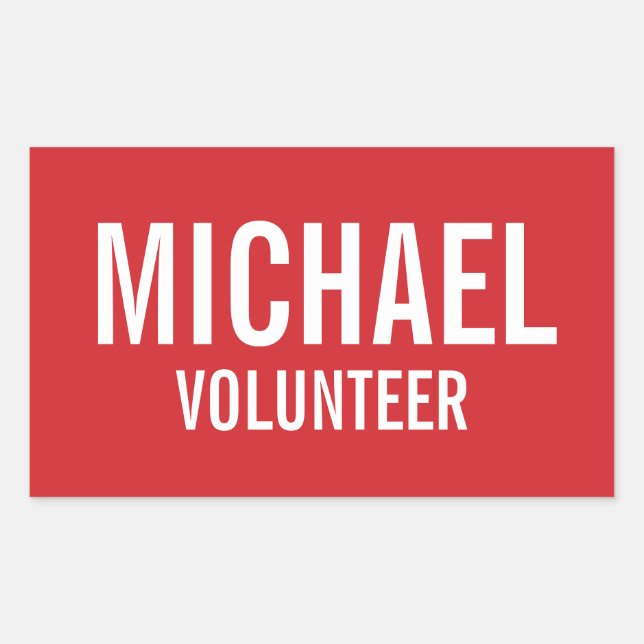Red Volunteer Badge with Custom Name Sticker (Front)