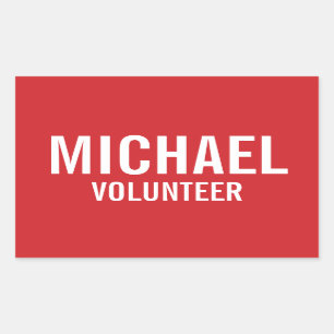 Red Volunteer Badge with Custom Name Sticker