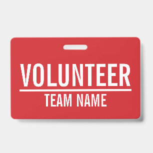 Red Volunteer Badge with Custom Team Name