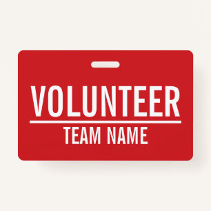 Red Volunteer Badge with Custom Team Name