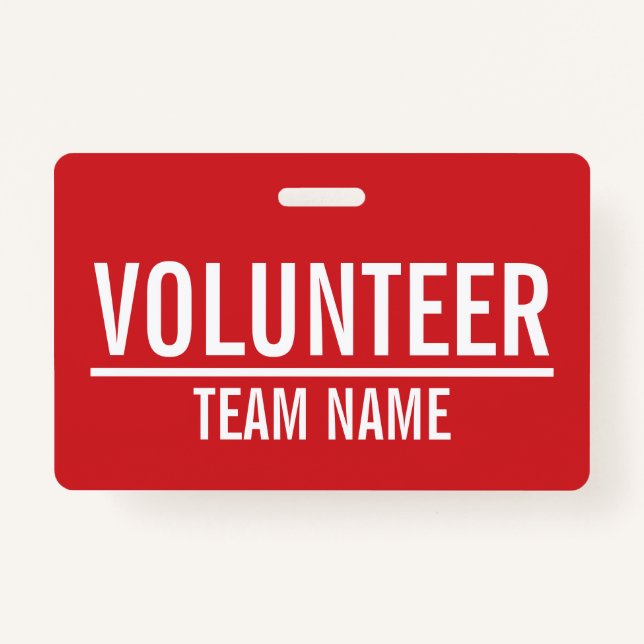 Red Volunteer Badge with Custom Team Name (Front)
