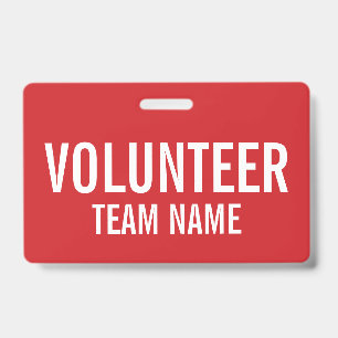 Red Volunteer Badge with Custom Team Name
