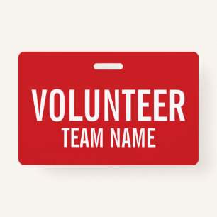 Red Volunteer Badge with Custom Team Name