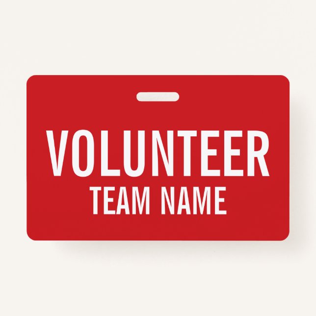 Red Volunteer Badge with Custom Team Name (Front)