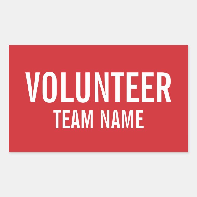 Red Volunteer Badge with Custom Team Name Sticker (Front)