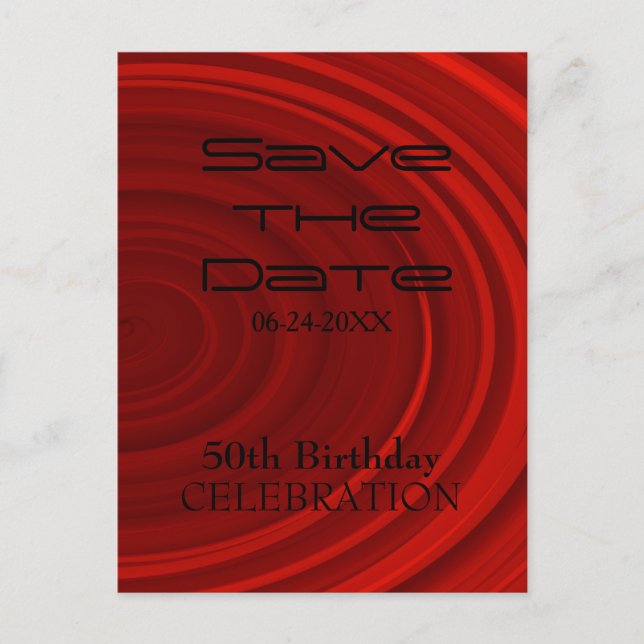 Red Vortex 50th Birthday Save the date 2 Announcement Postcard (Front)
