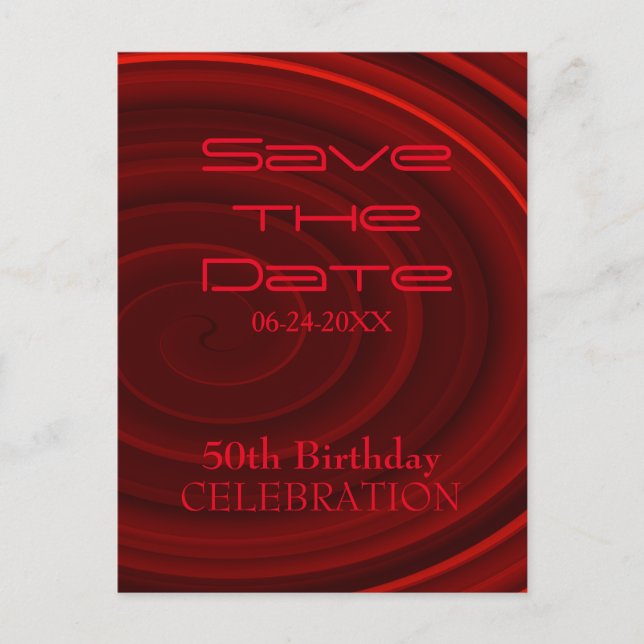 Red Vortex 50th Birthday Save the Date Announcement Postcard (Front)