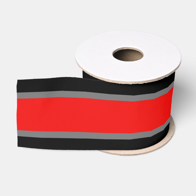 Red w/ Black and Grey Strip Ribbon Grosgrain Ribbon (Spool)