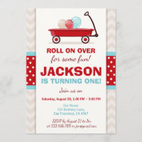 Red Wagon Birthday Invitation Litte Red Wagon Blue